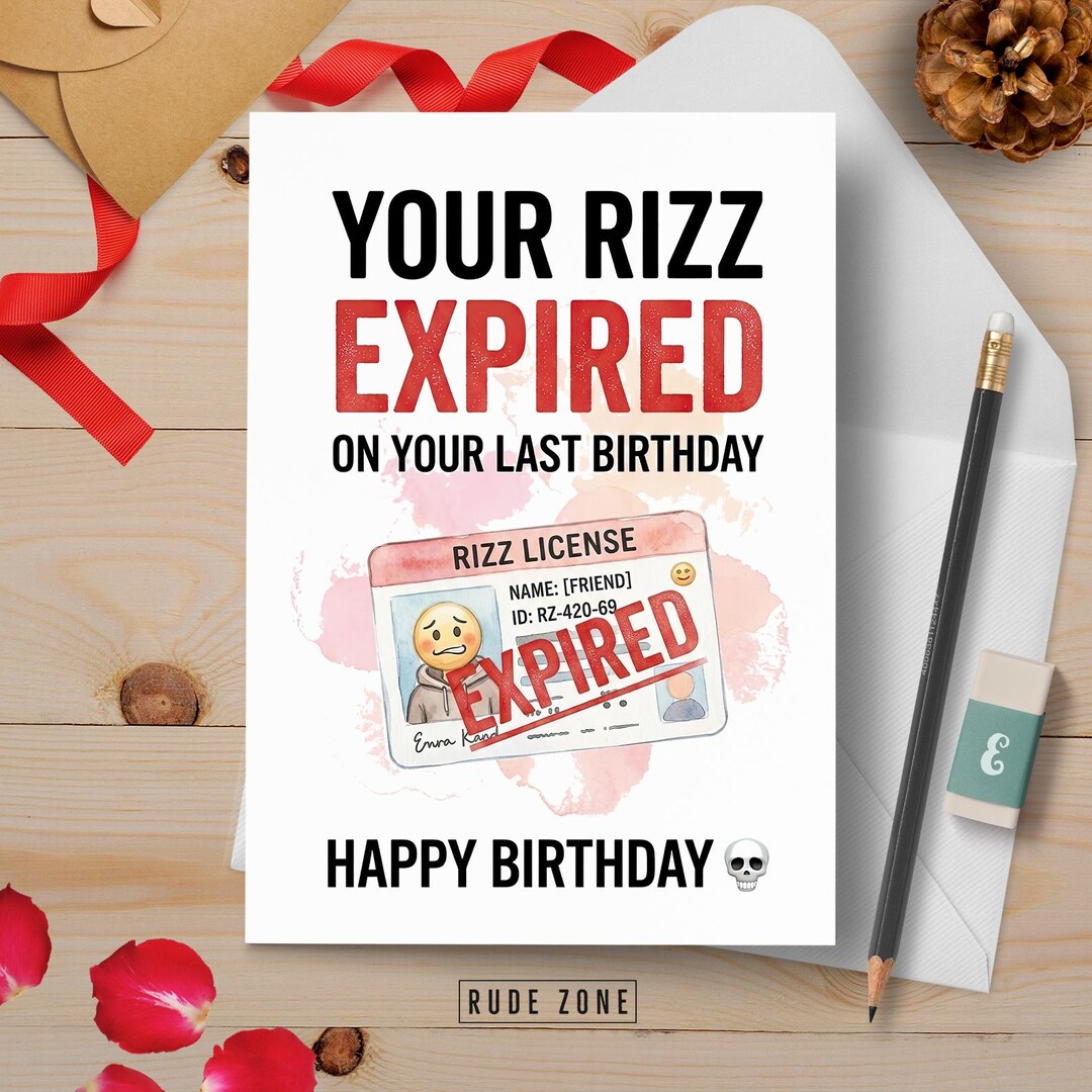 Funny Expired Rizz Birthday Card - Etsy