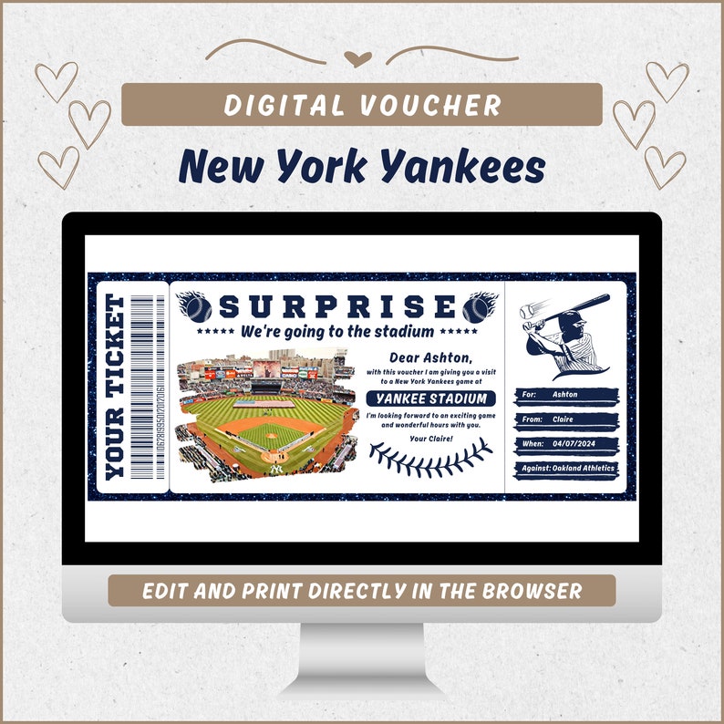 Voucher Yankees Baseball Gift Template, New York, English, Personalized