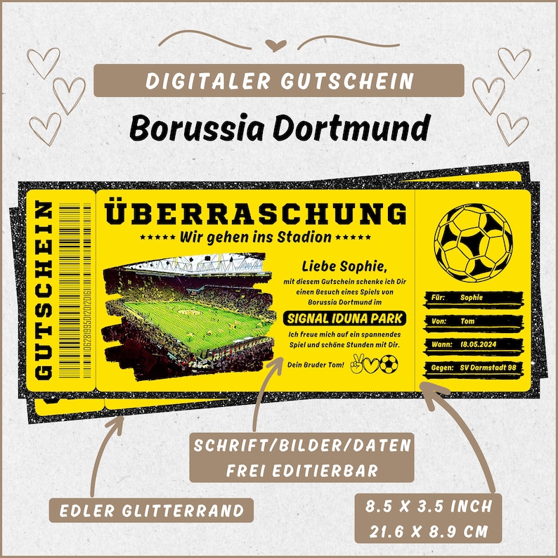 Gutschein Borussia Dortmund Geschenk Vorlage, Fußball Geschenk, Deutsch