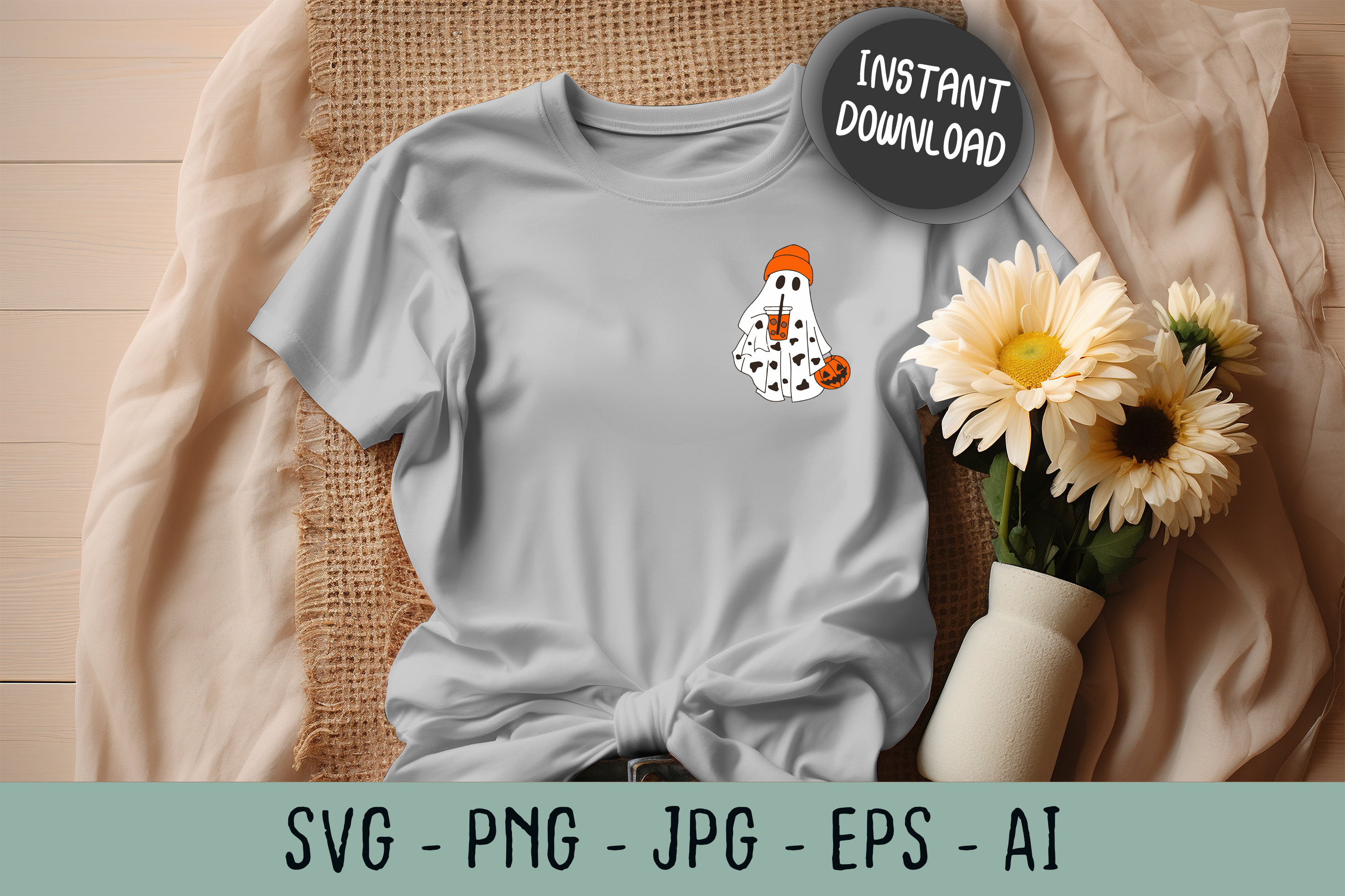 Cute Ghost Drinking Coffee Svg, Ghost Ice Coffee Png, Halloween Svg