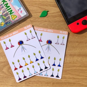 Planche de stickers pousses Pikmin, planche de stickers graines Pikmin, stickers oignon Pikmin, stickers Pikmin