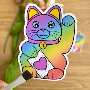 Stickers Maneki Neko arc-en-ciel, porte-bonheur japonais, chat porte-bonheur kawaii, Maneki Neko kawaii, chat japonais
