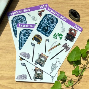 Planches de stickers Gimli et Legolas, stickers Seigneur des Anneaux, stickers elfe, stickers nain