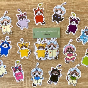 Mini stickers Pikmin, stickers Capitaine Olimar, Louie, Alph, Pikmin jaune, Pikmin rouge, Pikmin bleu, Pikmin rose, Pikmin roche