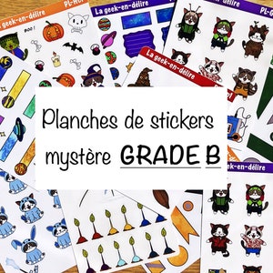 Assortiment planches de stickers GRADE B, stickers oops, sachet mystère, stickers surprise, stickers mystère, stickers à imperfections