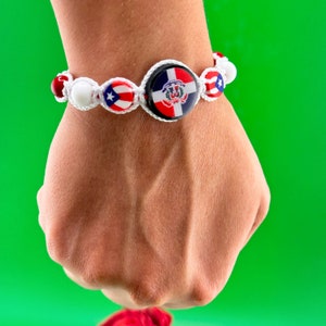 Dominican, Puerto Rico & USA Bracelet, Adjustable