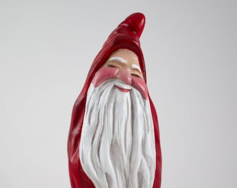 Santa with long beard and red cloak - Early American style, hand painted, cast in bonded marble from a vintage wood carving