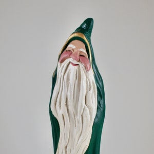 Green and gold Santa statue - from an original wood carving, cast in bonded marble and hand painted - made in the USA