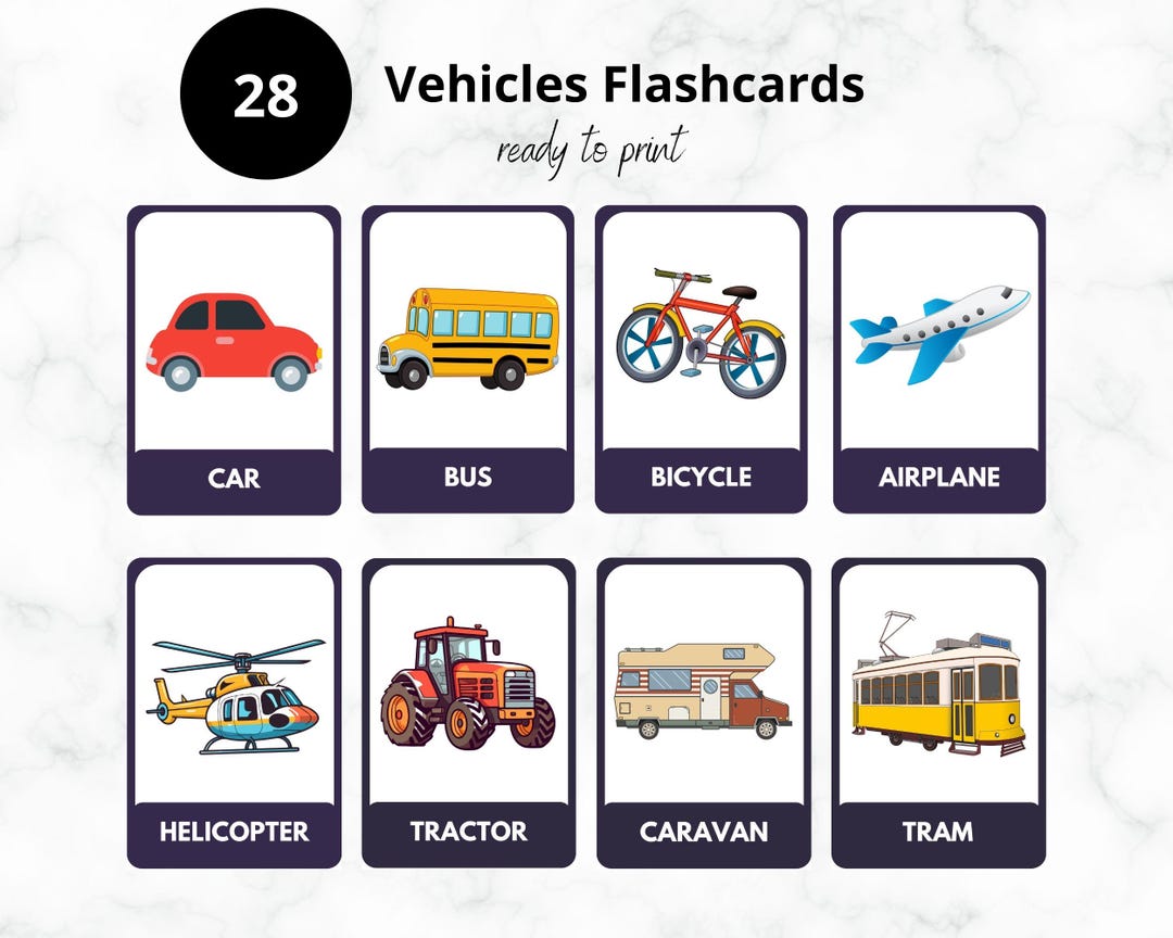 Vehicles Flashcards for Kids, Montessori Educational Cards (PDF) - Etsy UK