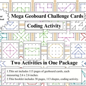 Mega Geoboard Cards Kit de atividades digitais, cartões em formato de geoboard, montessori para impressão, atividades em formas pré-escolares