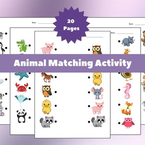 Animal Matching Activity, Animal Pairs Matching Activity, Preschool Learning Activity,  Instant Download