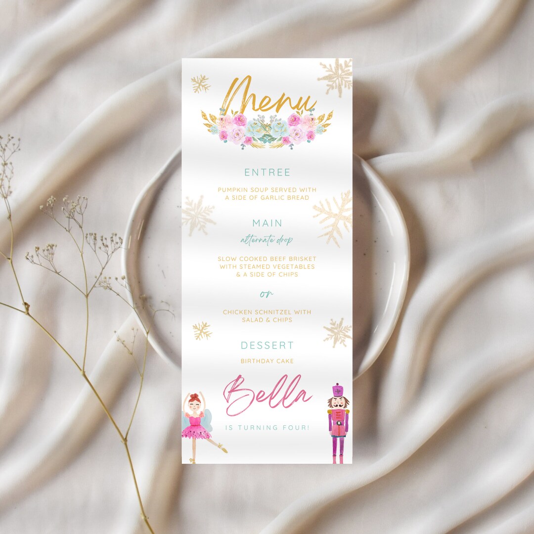Winter Nutcracker Menu Editable Template Pink Girl Land of Etsy