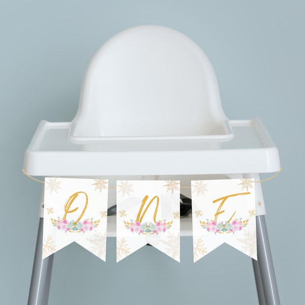 One High Chair Banner Nutcracker Birthday Girl Land of Sweets Nutcracker Magical Winter, Christmas Pink, Editable Template INSTANT DOWNLOAD