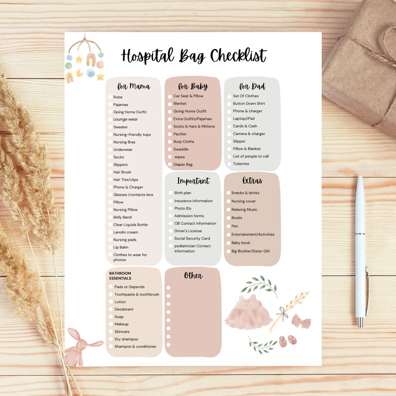 Hospital Bag Checklist Birth Packing List Editable Canva Template Editable Digital Checklist ...