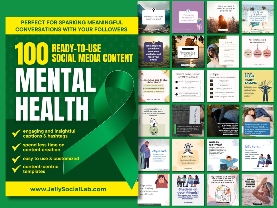 Mental Wellness Social Media Editable Templates for Health Coach Tool ...
