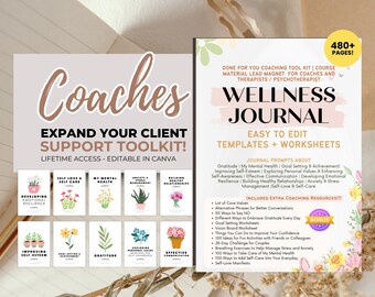 Wellness Journal Canva Templates: Coaching Worksheets, Therapist Resources (Digital Download)