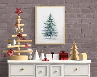 Snowy Christmas Tree Print, Evergreen Trees, Christmas Decor, Holiday Decor, Christmas Trees, Christmas Watercolour Painting, Printable Art