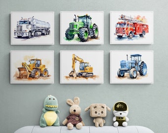 Watercolor Vehicle Prints, Transportation Nursery Decor (Set of 6) (Digital Download)