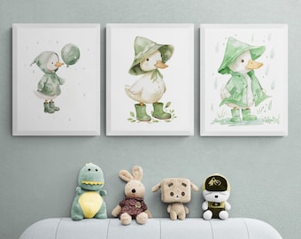 Duck Nursery Prints, Sage Green Decor, Set of 3 (Digital Download)