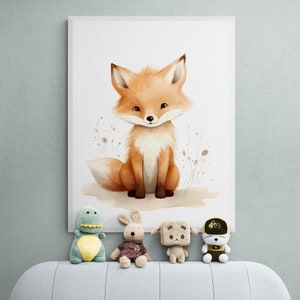 Impresión de zorro en acuarela, arte moderno para pared infantil (descarga digital)