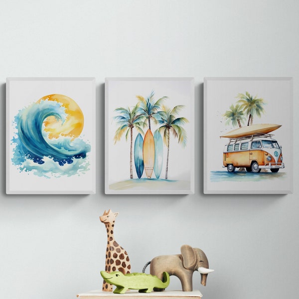 Beach Theme Room, Set of 3 Prints, Ocean Themed Nursery, Coastal Nursery, Beach Dude, Surf Room, Surf Nursery Decor, Coastal Printable