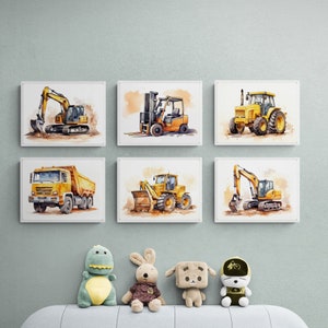 Set of 6, Construction Nursery, Truck Prints, Trucks Nursery Art, Construction Wall Art, Big Boys Decor, Watercolor Truck, Kids Playroom Art
