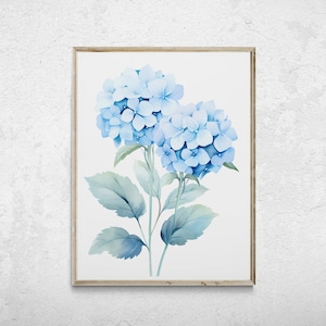 Hydrangea Wall Art, Blue Hydrangea Print, Flower Aquarelle Print, Minimalist Colorful Wall Decor, Hydrangea Print Download, Hydrangea Print