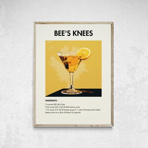 Bee's Knees Cocktail Printable, Bee's Knees Cocktail Poster, Bee's Knees Cocktail Print, Cocktail Wall Art, Wall Decor Cocktails, Bar Art