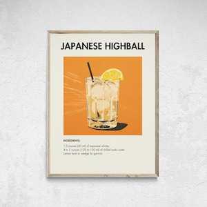 Japanese Highball Cocktail Printable, Retro Cocktail Print, Cocktail Wall Art, Minimalist Alcohol Prints, Bar Cart Decor, Bar Cart Wall Art