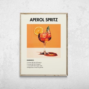 Aperol Spritz Print, Aperol Spritz Decor, Aperol Spritz Poster, Retro Cocktail Print, Bar Cart Art, Cocktail Print, Cocktail Printable