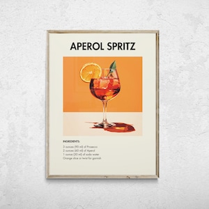 Aperol Spritz Print, Aperol Spritz Decor, Aperol Spritz Poster, Retro Cocktail Print, Bar Cart Art, Cocktail Print, Cocktail Printable