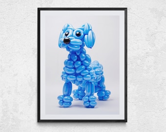 Blue Balloon Dog Print, Whimsical Wall Art (Digital Download)