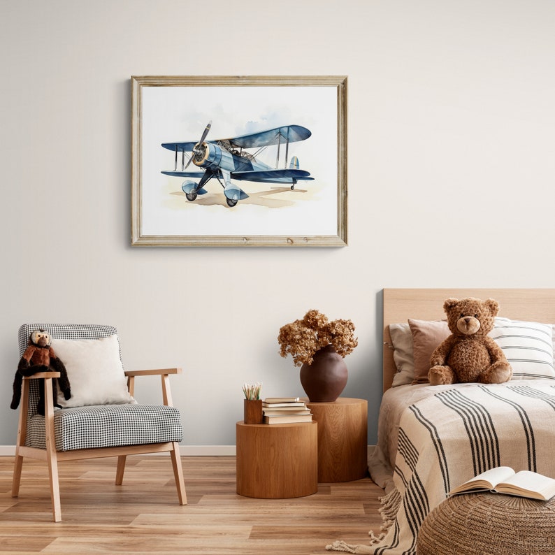 Set of 6 Aviation Prints, Printable Aircraft, Toddler Playroom Poster, Boys Room Wall Art, Airplane Nursery, Watercolor Airplane Prints