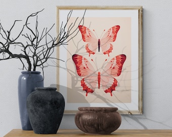 Orange Pink Butterfly Print, Preppy Dorm Decor (Digital Download)