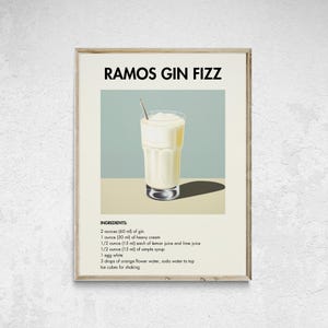 Ramos Gin Fizz Cocktail Print, Minimalist Alcohol Print, Ramos Gin Fizz Poster, Cocktail Wall Art, Wall Decor Cocktail, Bar Cart Art