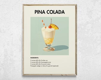 Retro Pina Colada Cocktail Print, Bar Cart Art (Digital Download)