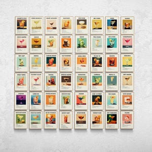 Mega Gallery Wall Set of 48, Retro Cocktail Prints, Cocktail Wall Art, Minimalist Wall Art, Bar Cart Prints, Alcohol Prints, Trendy Wall Art