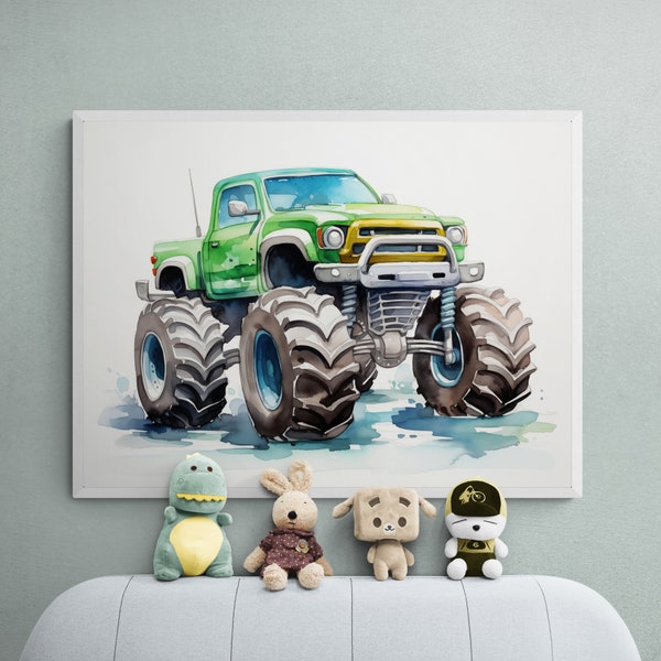 Monster Truck Printable, Car Print Boys Room, Automotive Wall Art, Vehicle Prints, Boys Room Wall Art, Kids Room Decor, Transportation Print