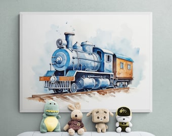 Vintage Train Watercolor Print, Boys Room Decor (Digital Download)