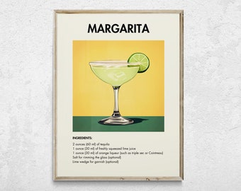Margarita Cocktail Print, Margarita Art Print, Margarita Decor, Margarita Poster, Retro Cocktail Print, Bar Cart Art, Cocktail Printable