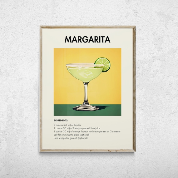 Margarita Cocktail Print, Margarita Art Print, Margarita Decor, Margarita Poster, Retro Cocktail Print, Bar Cart Art, Cocktail Printable