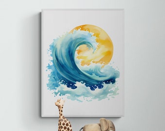Ocean Wave Nursery Print, Coastal Beach Decor (Digital Download)