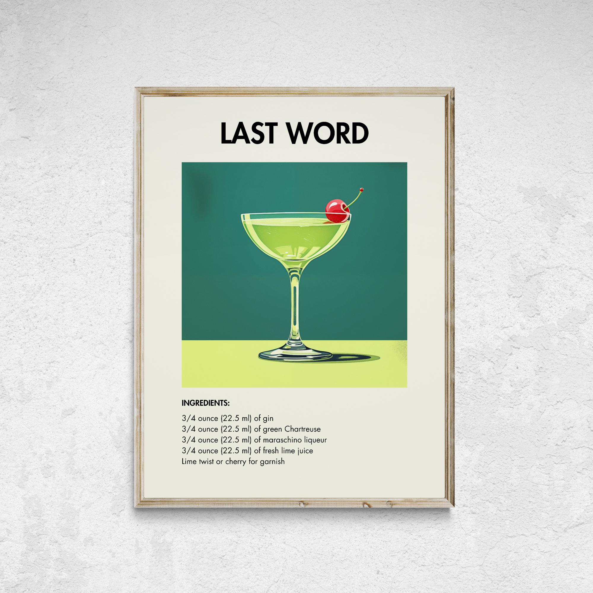 Last Word Cocktail Printable, Last Word Cocktail Poster, Last Word Cocktail Print, Cocktail Wall Art, Wall Decor Cocktail, Bar Cart Decor