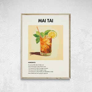 Mai Tai Cocktail Printable, Mai Tai Poster, Retro Cocktail Print, Cocktail Printable, Classic Cocktails, Bar Cart Decor, Bar Prints