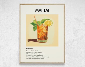 Mai Tai Cocktail Print, Retro Bar Cart Decor (Digital Download)