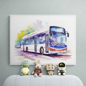City Bus Print, Transportation Art, Car Art Decor, Printable Transport Poster, Vehicle Prints, Automotive Wall Decor, Playroom Wall Art