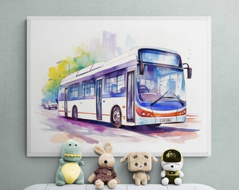 City Bus Print, Transportation Art, Car Art Decor, Printable Transport Poster, Vehicle Prints, Automotive Wall Decor, Playroom Wall Art