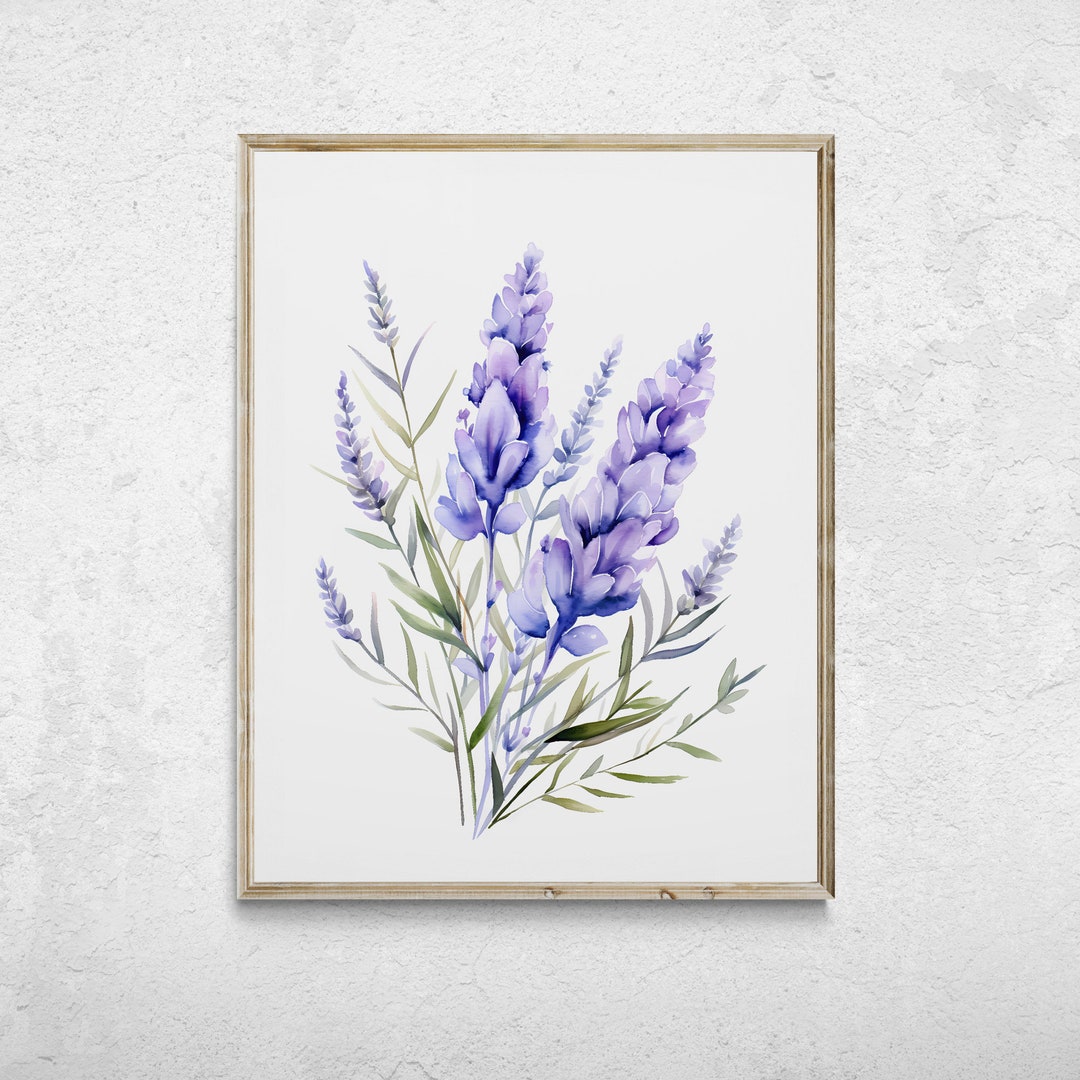 Watercolor Lavender Flower Print, Minimalist Purple Wall Art (digital ...