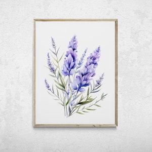 Lavender Wall Art, Purple Lavender Print, Flower Watercolor Print, Minimalist Colorful Wall Decor, Lavender Print Download, Lavender Print