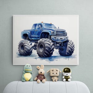 Navy Blue Monster Truck Printable, Car Poster, Automotive Wall Art, Vehicle Print, Boys Room Wall Art, Kids Room Decor, Transportation Print